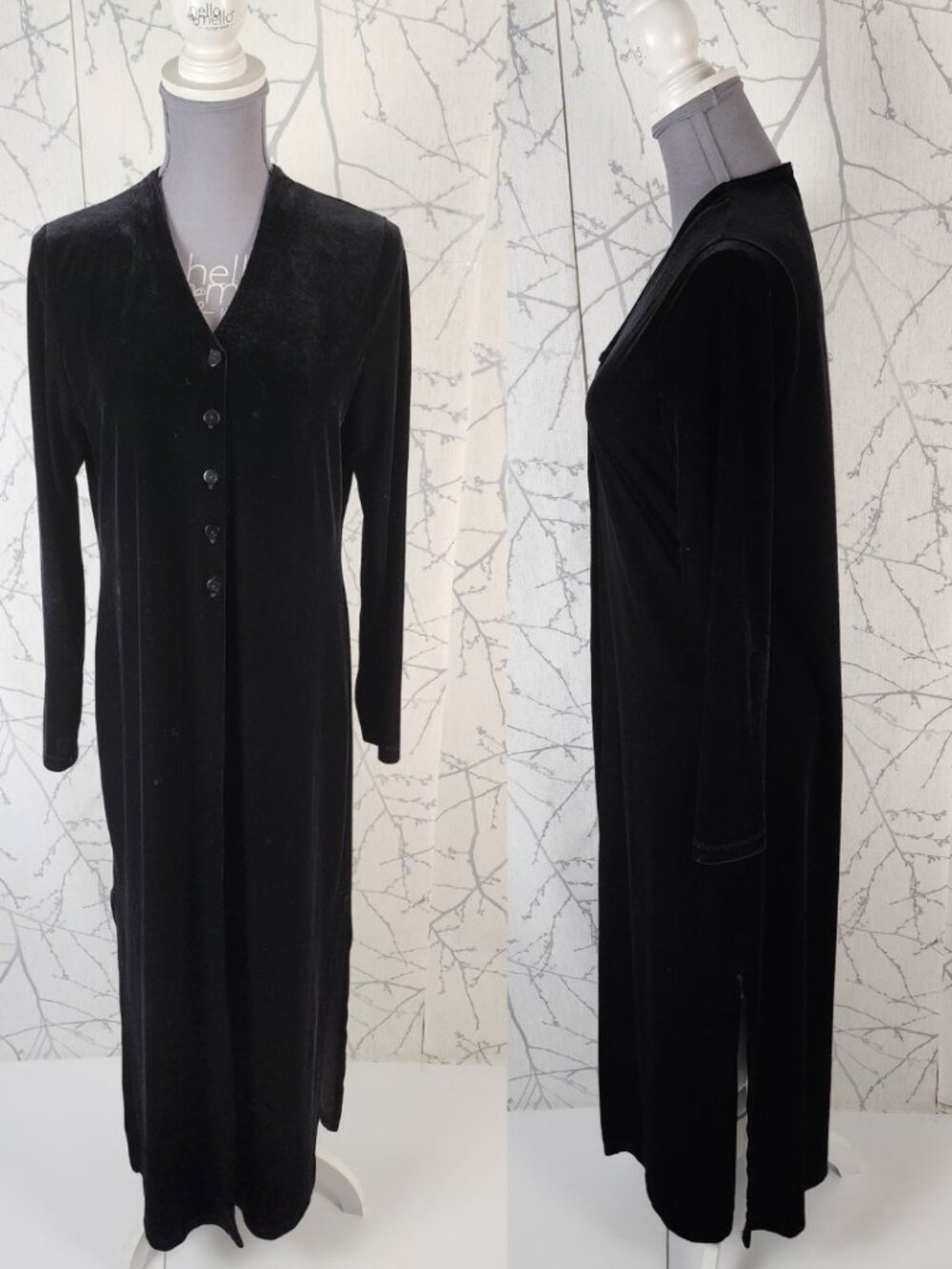 Portfolio Black Velvet Button Front Maxi Length Tunic